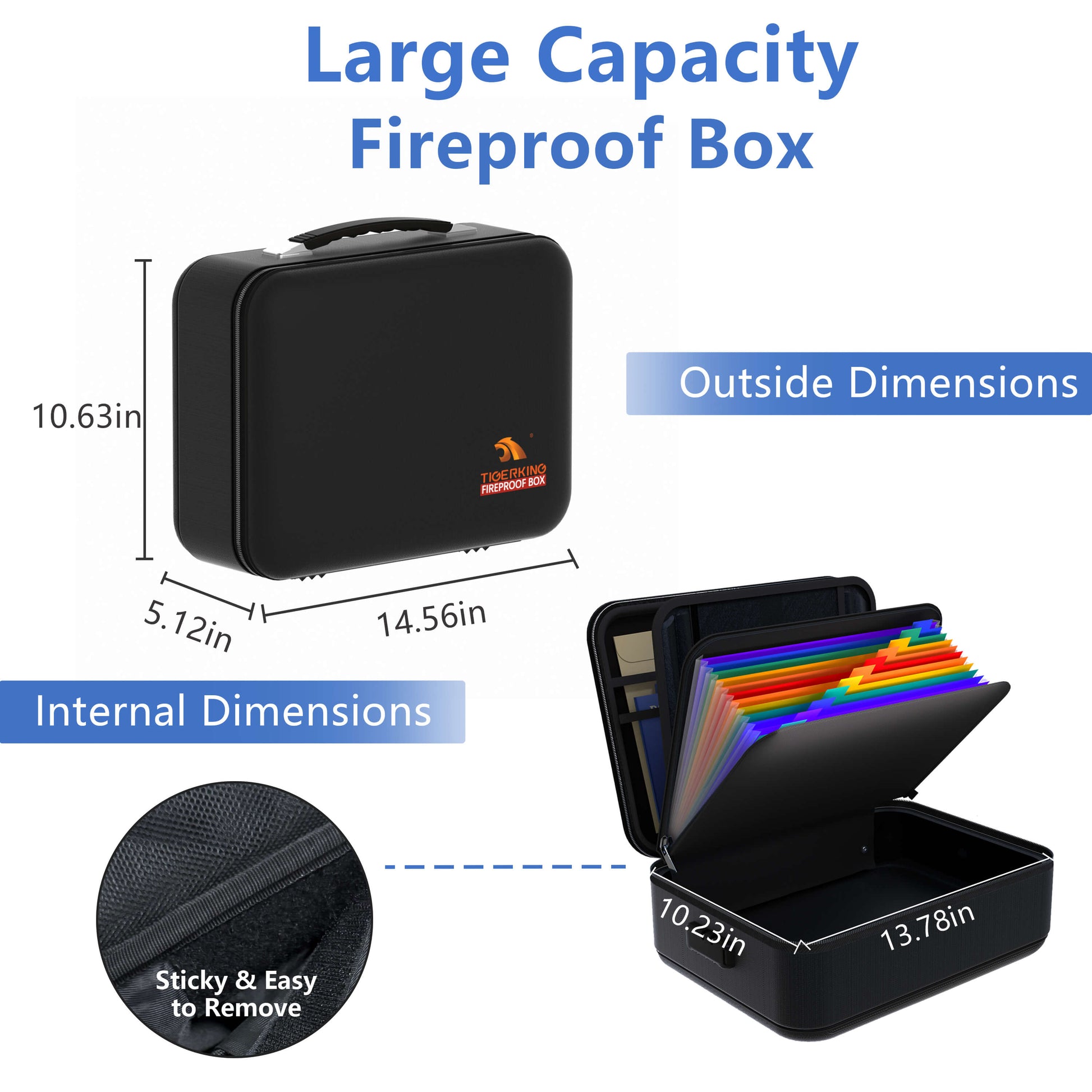 Fireproof-Waterproof Document Box With Water-Resistant Zipper Hard Case Fireproof File Box With Lock