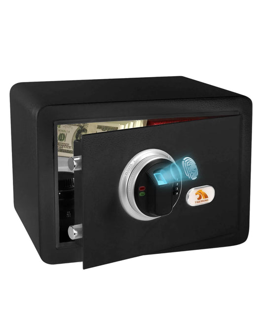 TIGERKING Security Fingerprint Biometric Safe Digital Safe for Home Office Black Quick Access Small Safes for Cash Jewelry